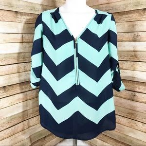 Rue21 navy and teal chevron blouse